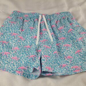 Chubbies Blue Pink Flamingo Mesh Lined Bathing Suit Swim Trunks 5.5” Size Medium